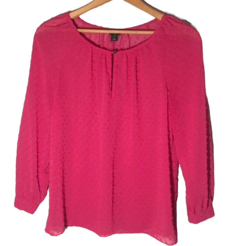 J. CREW | Factory | Women’s Fuchsia Swiss Dot Sheer 3/4 Sleeve Blouse size Small